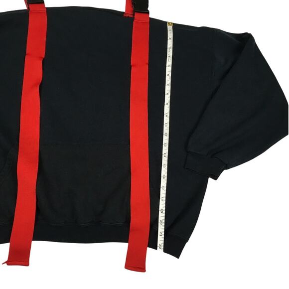 LF‎ Furst Of A Kind Sweatshirt Oversized Cold Shoulder Buckle Strap Red Black OS - Picture 5 of 9